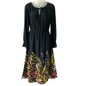Old Navy Floral Peasant Midi Dress M Black Poet Sleeve Cottagecore Whimsigoth